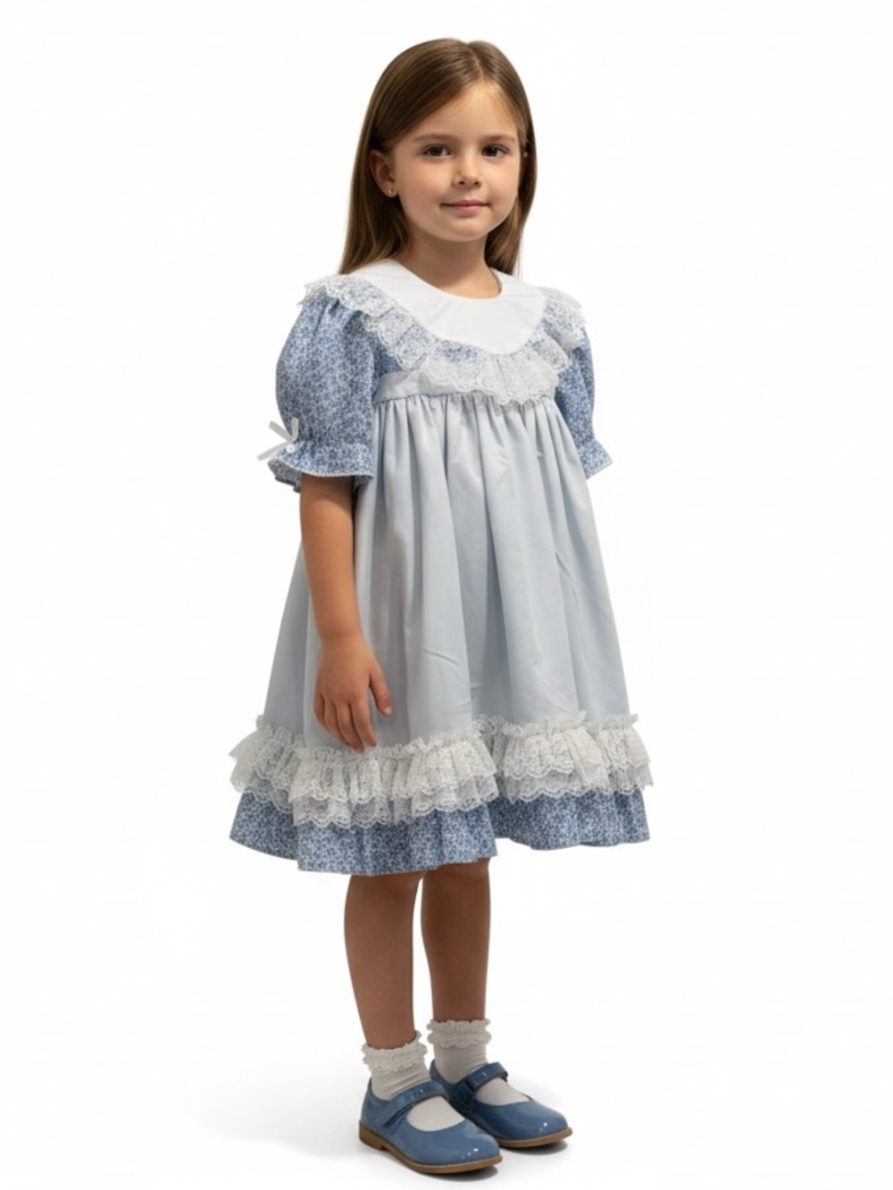 VTG 1980s Handmade Prairie Style Lace Trimmed Smocked Drindl Twirl Dress